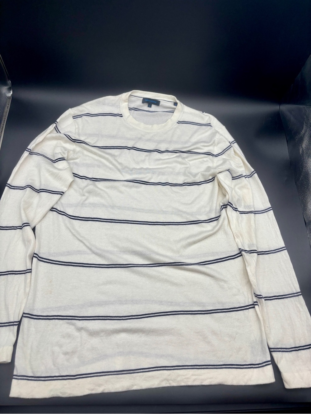Patrick Assaraf +1 Striped Cotton Cashmere Knit Sweater Top Cream Blue Men's XL
